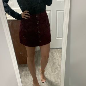 Maroon suede button up skirt